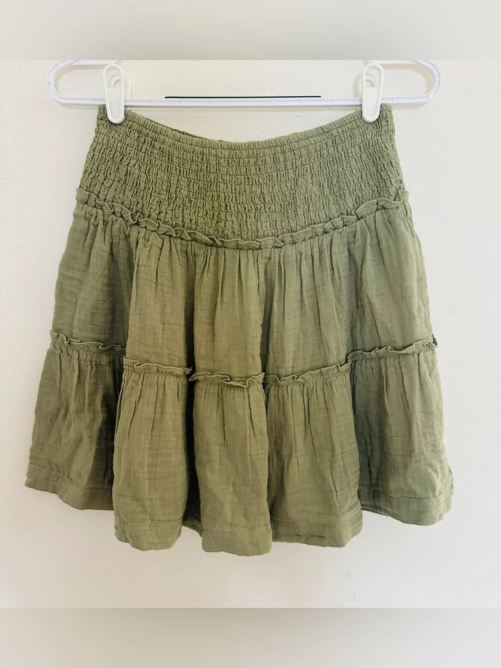 GAP Teen Smocked Tiered Mini Skirt Olive Green NWT Size 14 16 XL